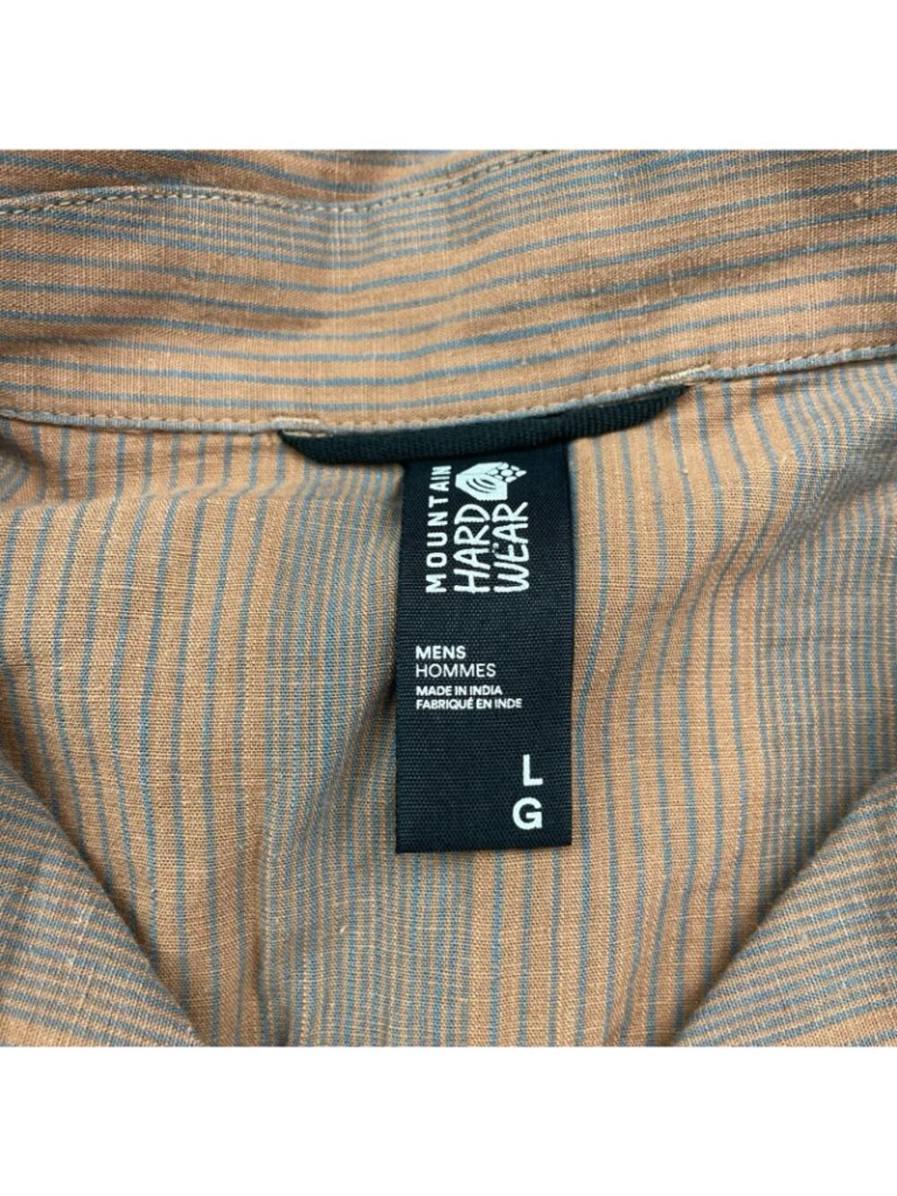 Mountain Hardwear Men's Cotton/Hemp S/S Camp Shirt Brown/Blue Stripe • Large - Picture 4 of 7